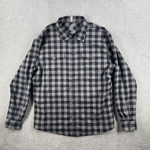 Zoic Button Up Shirt Mens Large Long Sleeve Black Plaid Lightweight Snap Up